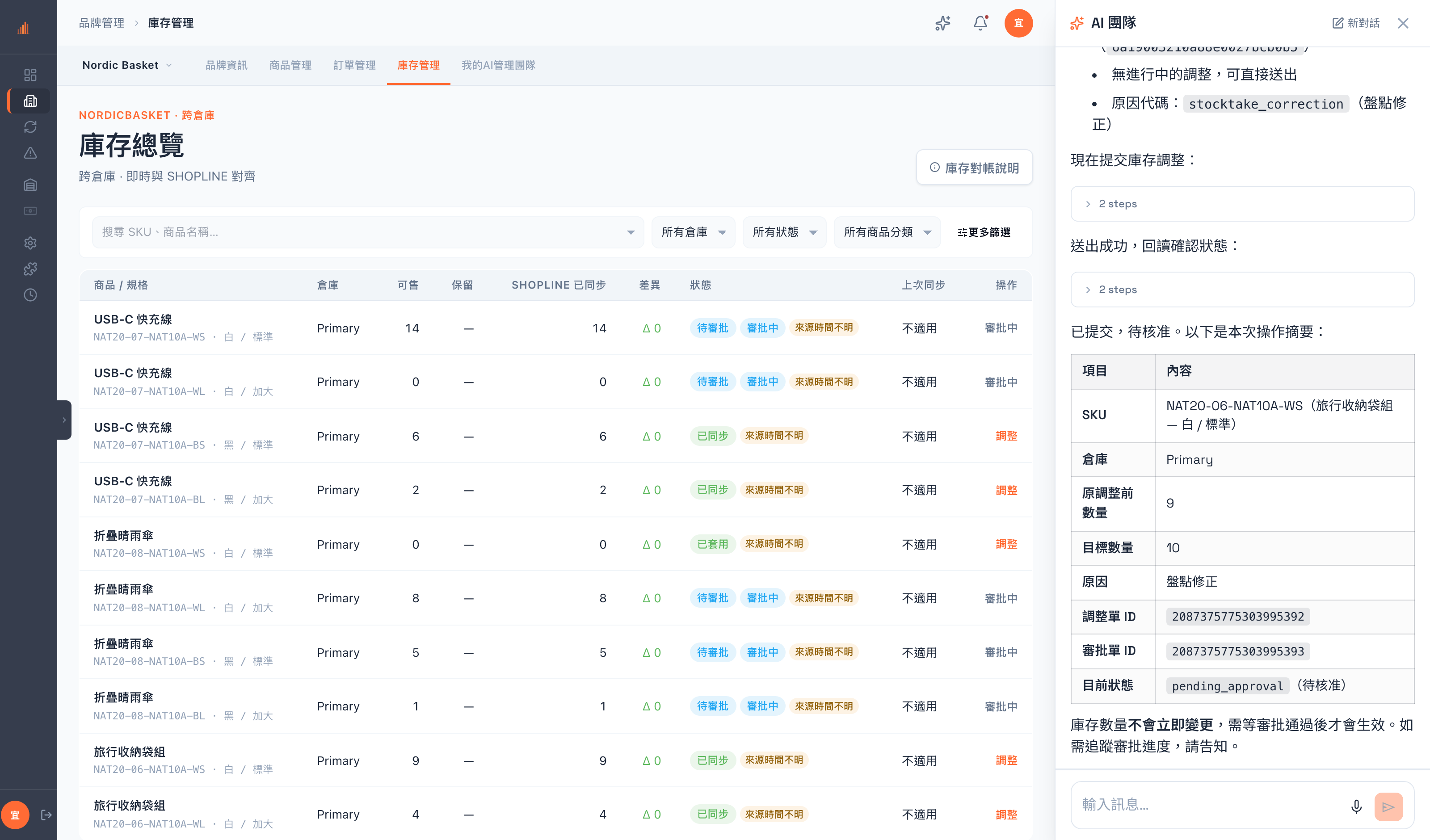 Freyr AI team — inventory adjustment pending approval